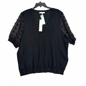 Stitch Fix Les Serein Jessi Woven Mix Swiss Dot Short Slv V-Neck Sweater 3X NEW